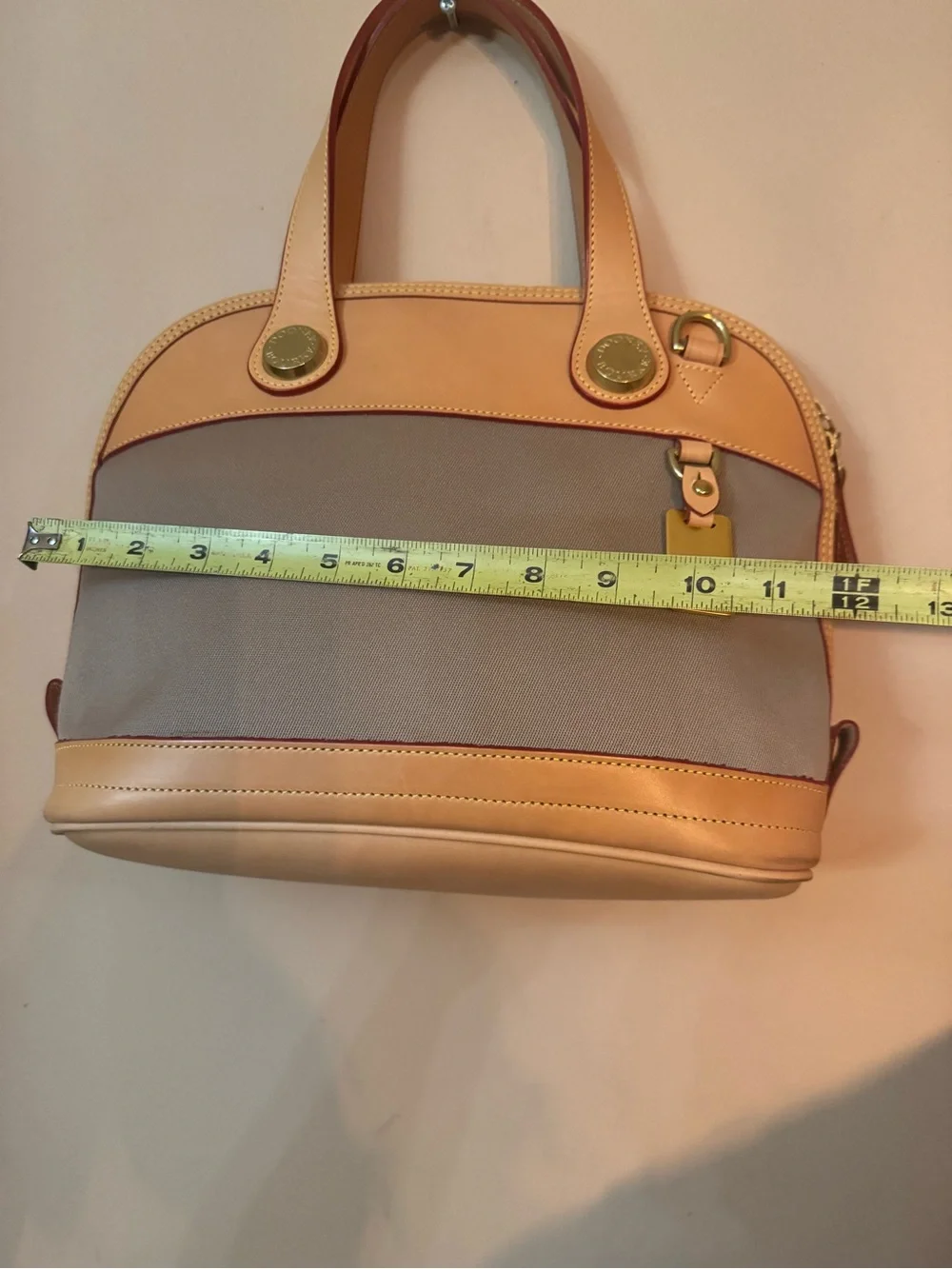 Dooney & Bourke Gray Canvas Satchel with Tan Leather Trim